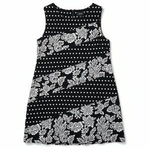 Anthro Maeve Shift Dress Black White Floral Dot Sleeveless Large